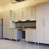 Utah-Promontory-Wasatch-garage-gray-cabintes-workbenches-Stainless-Steel-fridges-epoxy-flooring-wall-organizer