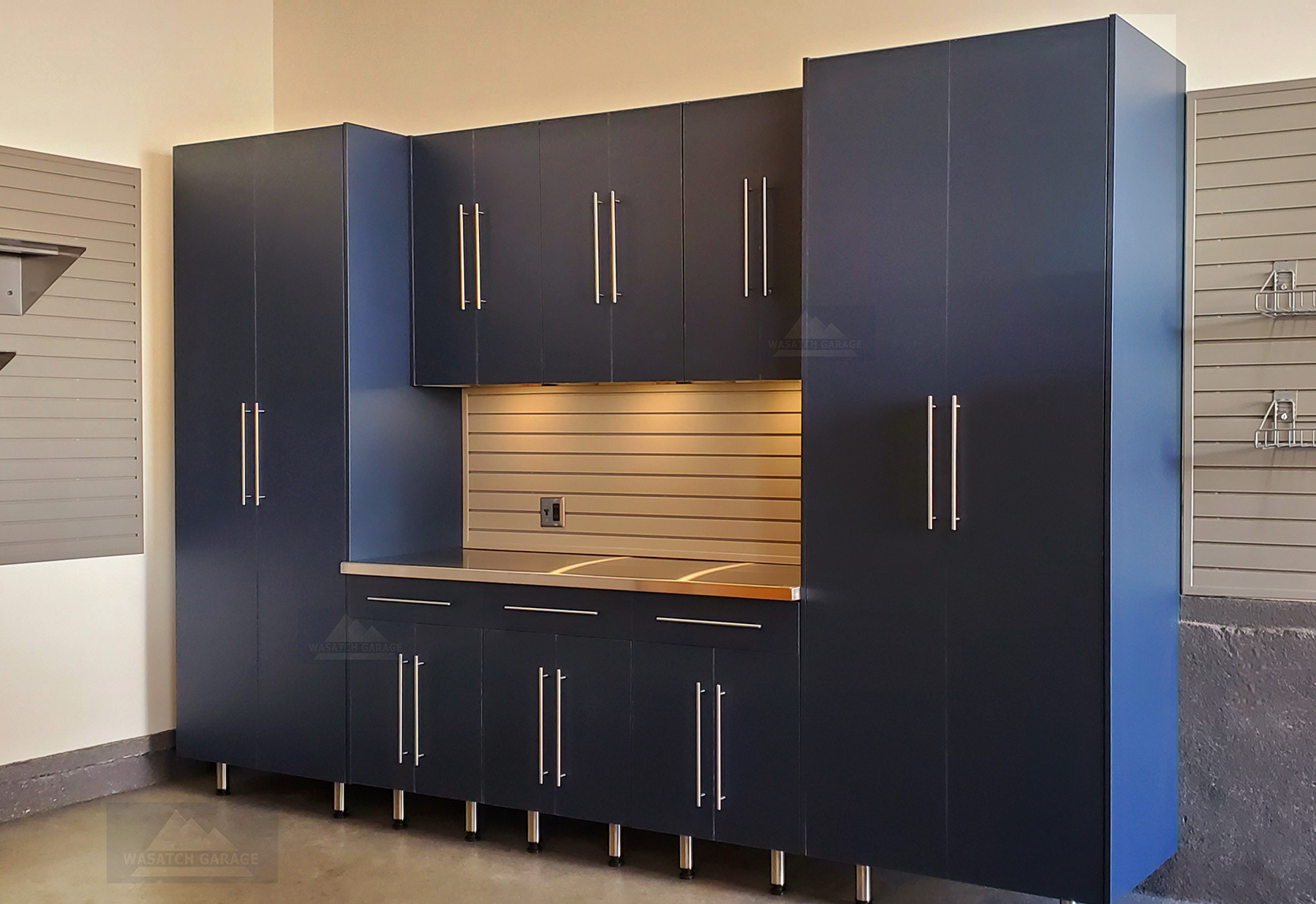 Wasatch-Garage-Utah-Garage-blue-Luxury-wood-Cabinets