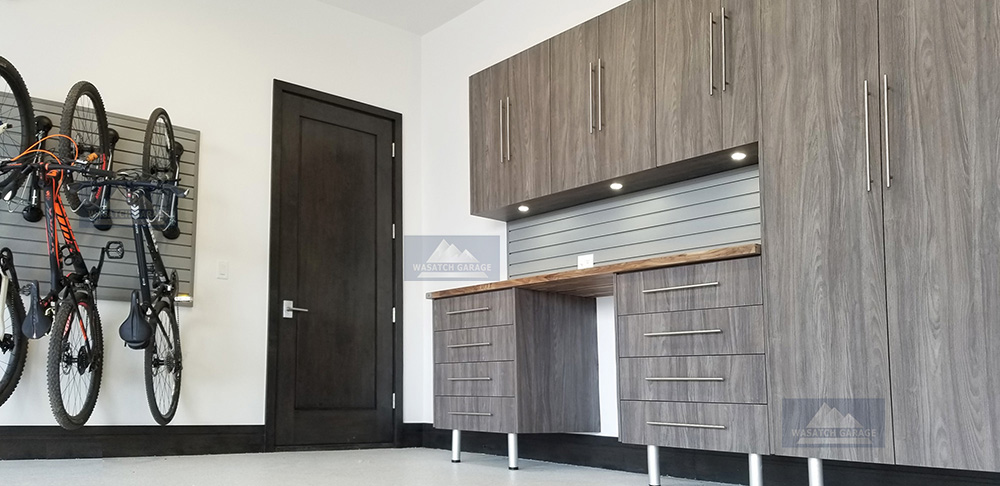 Wasatch-Garage-Utah-luxury-Promontory-Bike-storage-wood-brown-cabinets