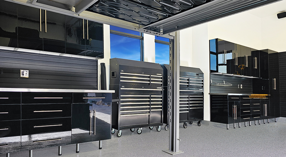 Utah-Promontory-Wasatch-garage-metal-cabinets-epoxy-floor-car-lift
