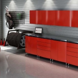 Utah-idea-Wasatch-garage-red-metal-cabinets-Stainless-Steel-countertop-bike-storage-epoxy-flooring