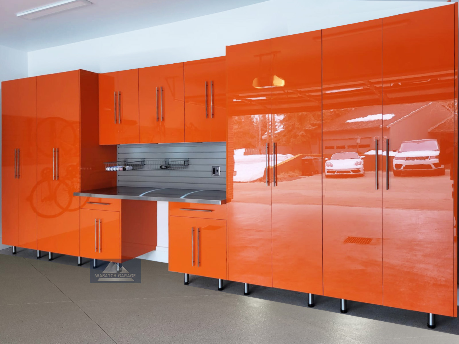Utah-Wasatch-Garage-orange-storeWALL-countertop-metal-Cabinets-coat-epoxy-flooring