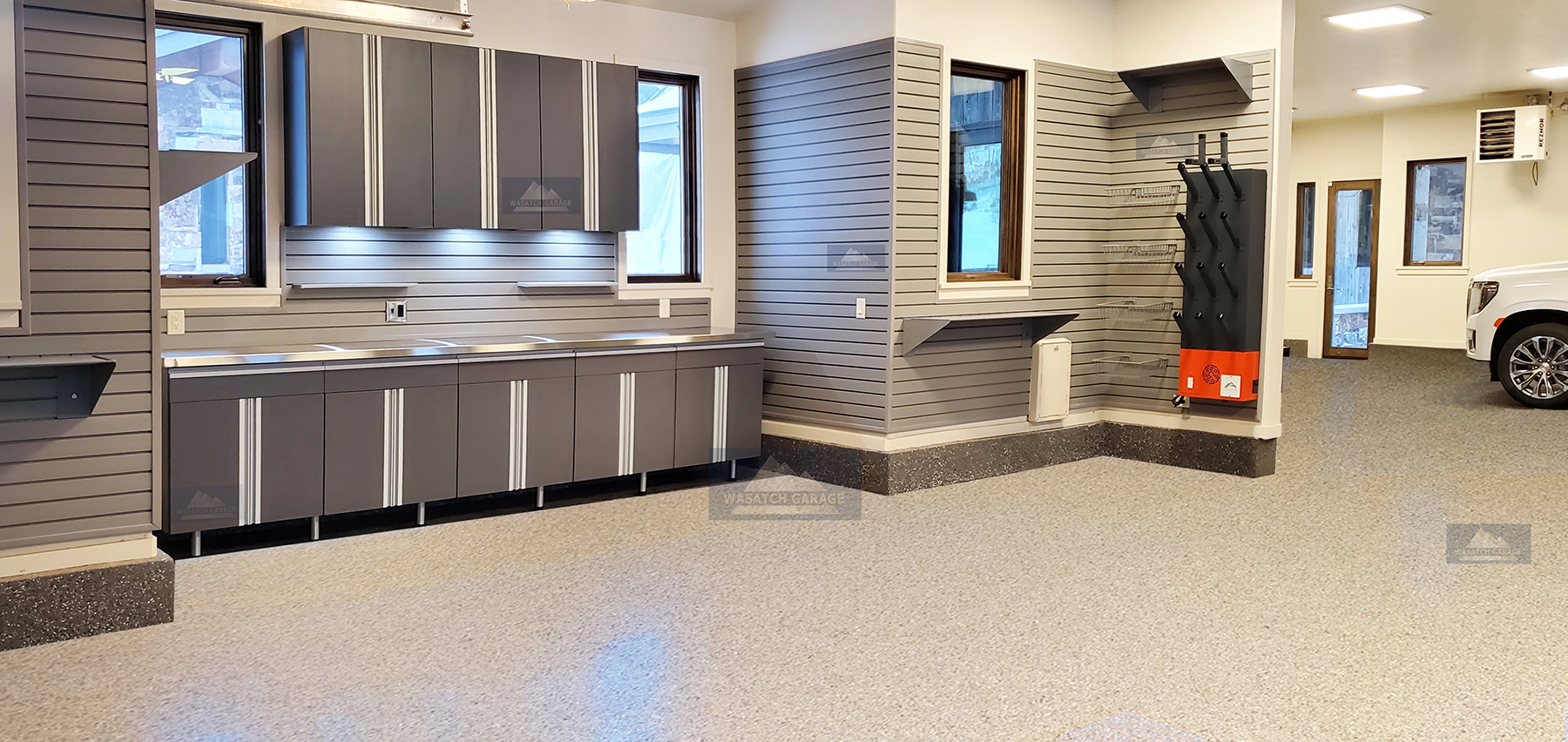 Wasatch-Park-City-Garage-organizer-brown-epoxy-flooring-bootdryer-Promontory-Luxury-Utah